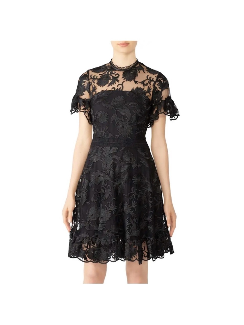 Shoshanna Midnight Sora Black Lace Illusion Cocktail Dress size 4